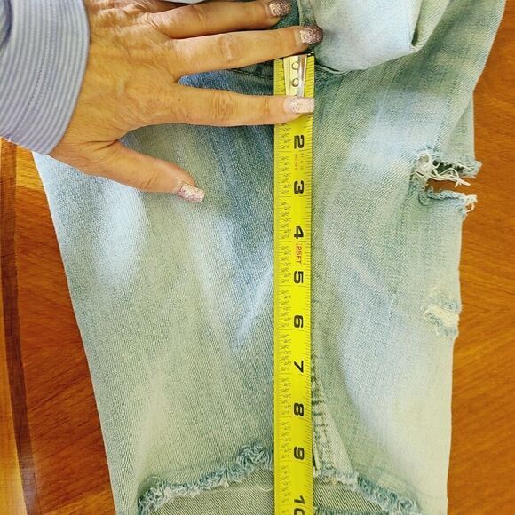 Express Bermuda‎ Jean Shorts 28 Slim Festive Western Boho Denim Fringe Destroyed - Picture 10 of 11